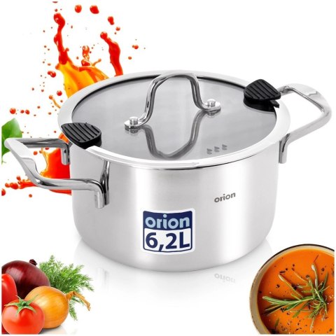 Orion Duży Garnek Stalowy 6,2 L Venice Pokrywka z Odcedzaniem Indukcja