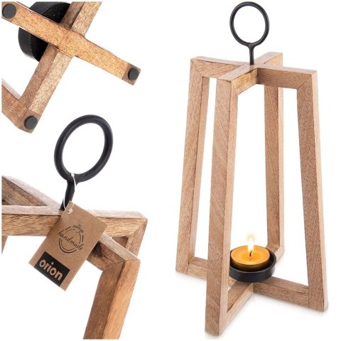 Orion Duży Świecznik Drewno Mango 44 cm Lampion Boho z Metalem ORION Loft
