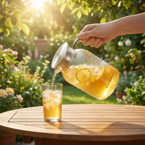 Orion Dzbanek Ryflowany 1,5 L Złota Pokrywka Borokrzemowy Czarny Uchwyt VILDE