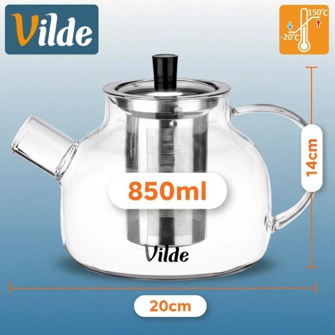 Orion Dzbanek Szklany 850ml z Zaparzaczem Stalowym Sitkiem do Herbaty VILDE