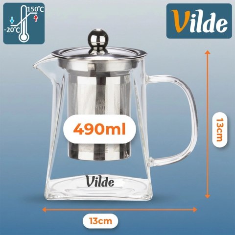 Orion Dzbanek Szklany Zaparzacz Sitko Kwadratowe 490ml Herbaty VILDE