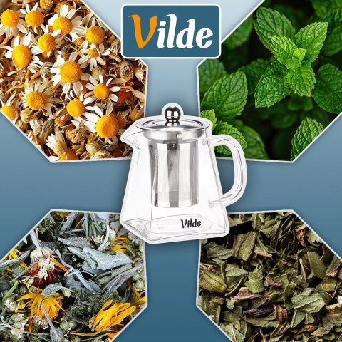 Orion Dzbanek Szklany Zaparzacz Sitko Kwadratowe 490ml Herbaty VILDE