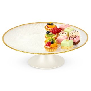 Orion Elegancka Patera na Tort Ciasto Szkło Białe Złoty Rant 21cm Nóżka