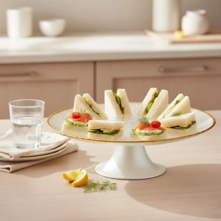 Orion Elegancka Patera na Tort Ciasto Szkło Białe Złoty Rant 21cm Nóżka