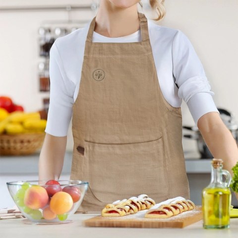 Orion Fartuch Kuchenny Brązowy 100% Bawełna Regulowany ORION z Kieszenią
