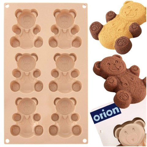 Orion Forma Silikonowa Misie na 6 Babeczek Beżowa ORION 30 cm do Pieczenia