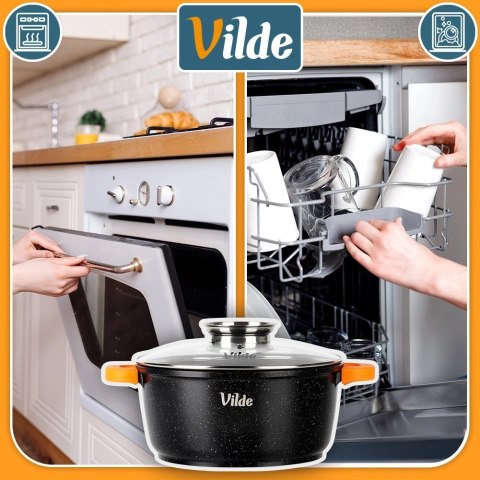 Orion Garnek Granitowy 4,0 L 24 cm Pokrywka Aroma Dozownik Silikon VILDE