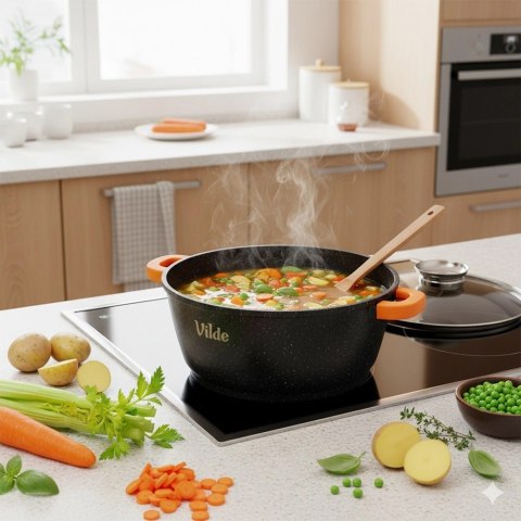 Orion Garnek Granitowy 5,8 L 28 cm Pokrywka Aroma Dozownik Silikon VILDE