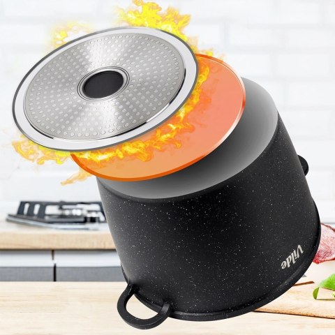 Orion Garnek Granitowy 6,7 L 24 cm Pokrywka Aroma Dozownik Silikon VILDE