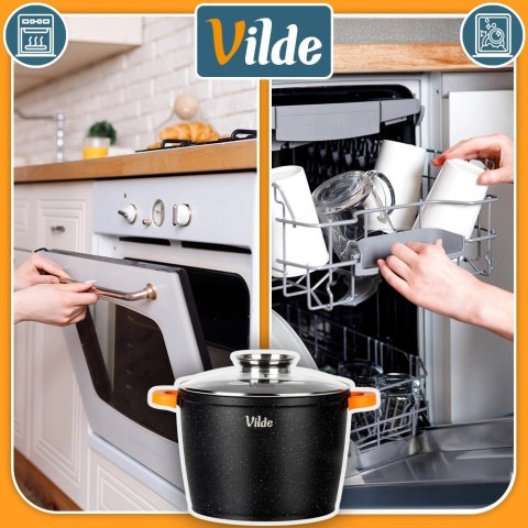 Orion Garnek Granitowy 6,7 L 24 cm Pokrywka Aroma Dozownik Silikon VILDE