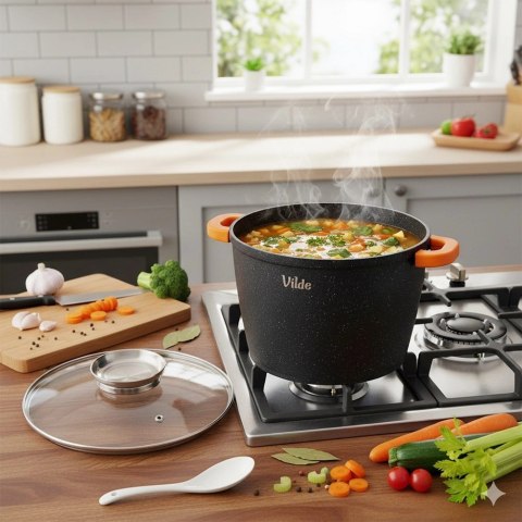 Orion Garnek Granitowy 6,7 L 24 cm Pokrywka Aroma Dozownik Silikon VILDE
