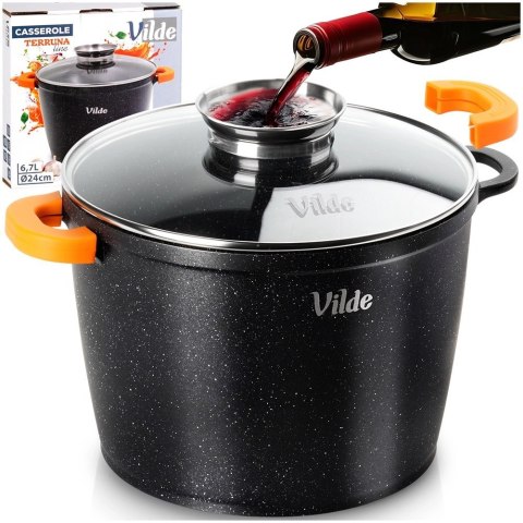 Orion Garnek Granitowy 6,7 L 24 cm Pokrywka Aroma Dozownik Silikon VILDE