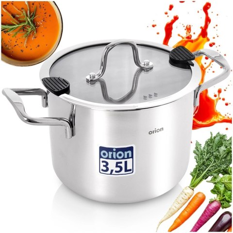 Orion Garnek Stalowy Nierdzewny 3,5 L Venice Pokrywka Szklana 18 cm
