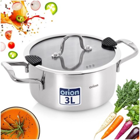 Orion Garnek Stalowy Nierdzewny 3 L Venice Szklana Pokrywka Indukcja 20 cm