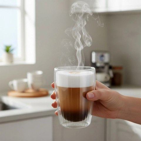 Orion Komplet 2 Szklanek Termicznych 350ml Podwójne Szkło Paskowane Kawa