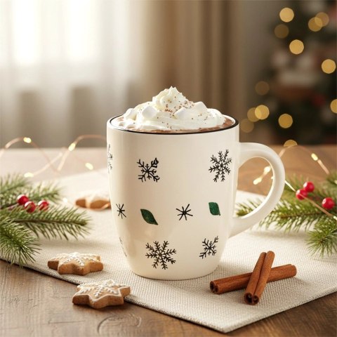 Orion Kubek Ceramiczny Świąteczny 350 ml Biały w Płatki Śniegu Prezent ORION