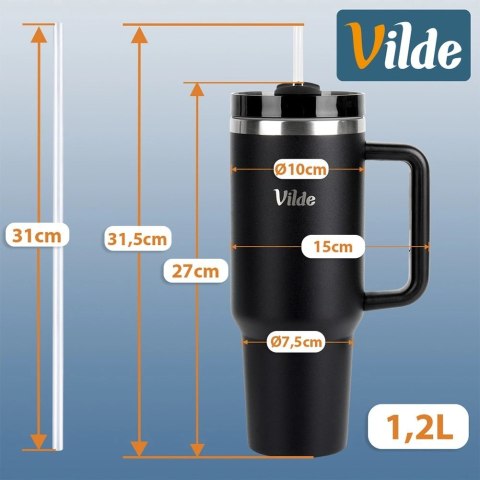 Orion Kubek Termiczny 1,2 L z Rurką i Uchwytem Czarny Termos XXL VILDE