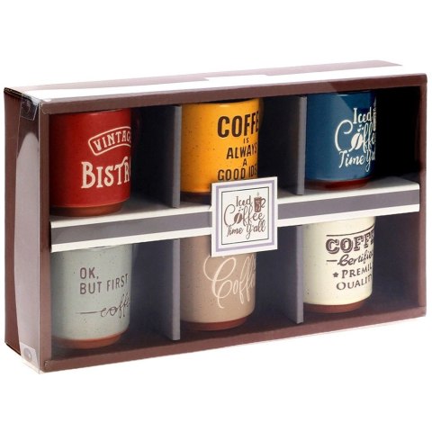 Orion Kubki do Espresso 110 ml Kolorowe Napisy Zestaw 6 szt. Ceramika