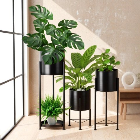 Orion Kwietniki Metalowe Czarne Zestaw 3 szt. Nowoczesne Stojaki na Kwiaty Loft