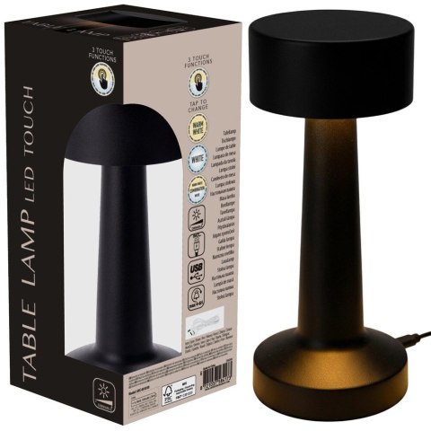 Orion Lampka Stołowa LED Czarna 21 cm Akumulator 3 Tryby Ściemnianie USB