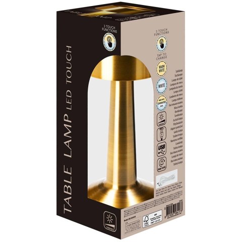 Orion Lampka Stołowa LED Złota 21 cm Akumulator 3 Tryby Ściemnianie USB