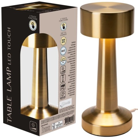 Orion Lampka Stołowa LED Złota 21 cm Akumulator 3 Tryby Ściemnianie USB