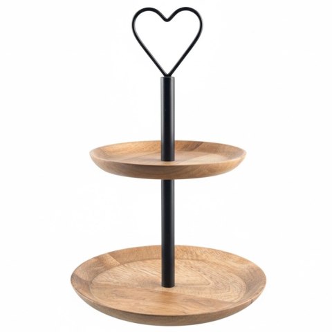 Orion Patera Dwupiętrowa 37 cm Drewno Mango Loft Serce na Owoce Ciasta