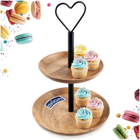 Orion Patera Dwupiętrowa 37 cm Drewno Mango Loft Serce na Owoce Ciasta