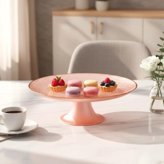 Orion Patera na Tort Ciasto na Nóżce Szkło Perłowy Róż 21 cm Home Styling