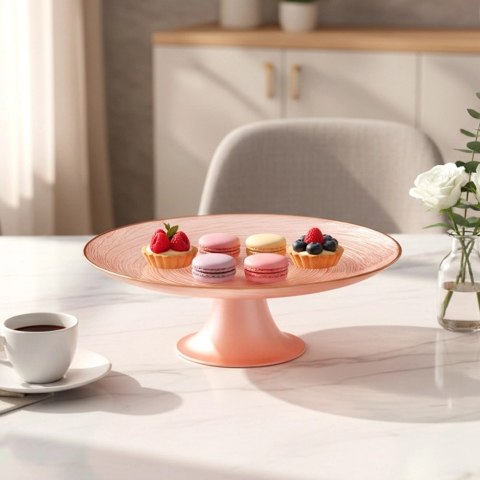 Orion Patera na Tort Ciasto na Nóżce Szkło Perłowy Róż 21 cm Home Styling