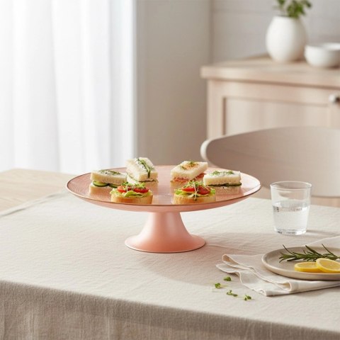 Orion Patera na Tort Ciasto na Nóżce Szkło Perłowy Róż 21 cm Home Styling