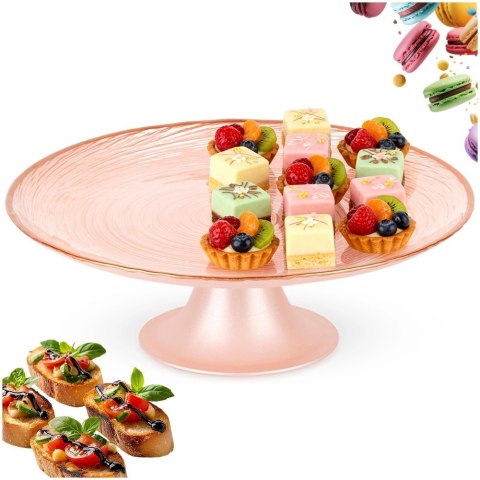 Orion Patera na Tort Ciasto na Nóżce Szkło Perłowy Róż 21 cm Home Styling