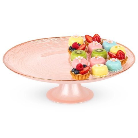 Orion Patera na Tort Ciasto na Nóżce Szkło Perłowy Róż 28 cm Home Styling