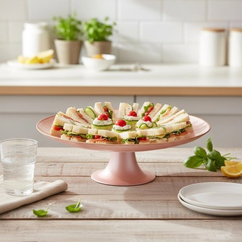 Orion Patera na Tort Ciasto na Nóżce Szkło Perłowy Róż 28 cm Home Styling