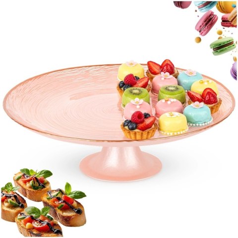 Orion Patera na Tort Ciasto na Nóżce Szkło Perłowy Róż 28 cm Home Styling