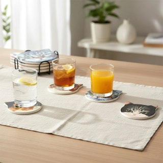 Orion Podstawki pod Kubek Kotki Komplet 4 szt. Ceramiczne w Stojaku