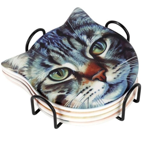 Orion Podstawki pod Kubek Kotki Komplet 4 szt. Ceramiczne w Stojaku