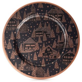 Orion Podtalerz Czarny Miedziany Wzór Domki 33 cm Podkładka Świąteczna