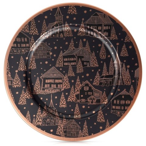 Orion Podtalerz Czarny Miedziany Wzór Domki 33 cm Podkładka Świąteczna