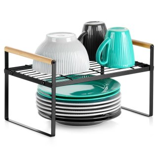 Orion Półka Wkład do Szafki Kuchennej z Uchwytami Bambus Metal Czarny 33 cm