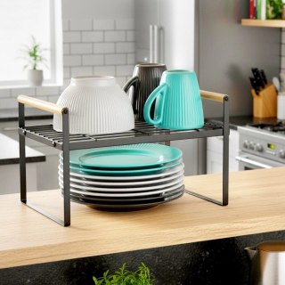 Orion Półka Wkład do Szafki Kuchennej z Uchwytami Bambus Metal Czarny 33 cm