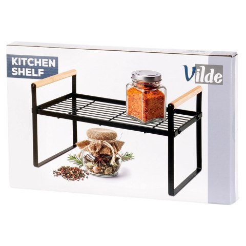 Orion Półka Wkład do Szafki Kuchennej z Uchwytami Bambus Metal Czarny 33 cm
