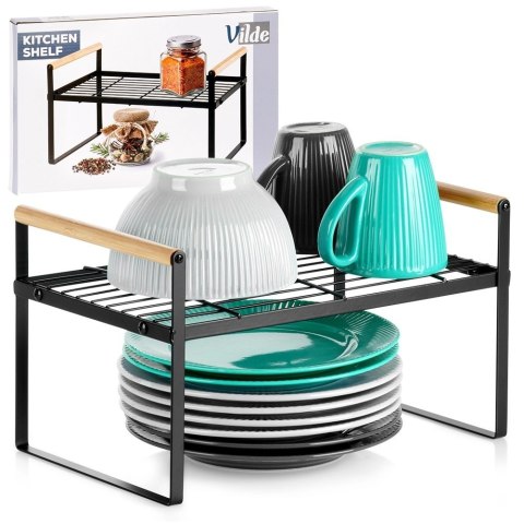 Orion Półka Wkład do Szafki Kuchennej z Uchwytami Bambus Metal Czarny 33 cm