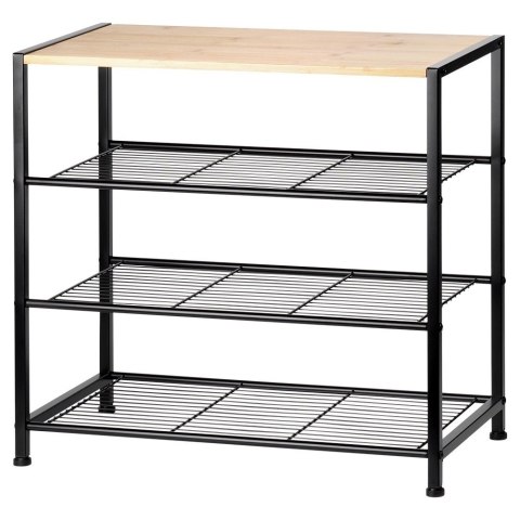 Orion Regał na Buty 3 Poziomy Metal Czarny Półka Bambus 60 x 30 x 57 cm