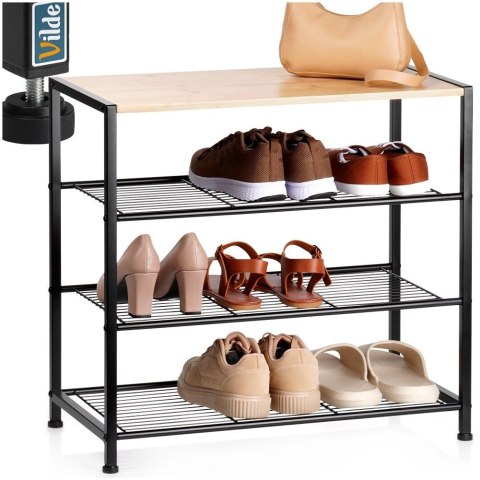 Orion Regał na Buty 3 Poziomy Metal Czarny Półka Bambus 60 x 30 x 57 cm