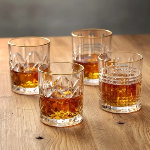 Orion Szklanki do Whisky 290 ml ze Złotym Rantem Komplet 4 sztuk VILDE Drink