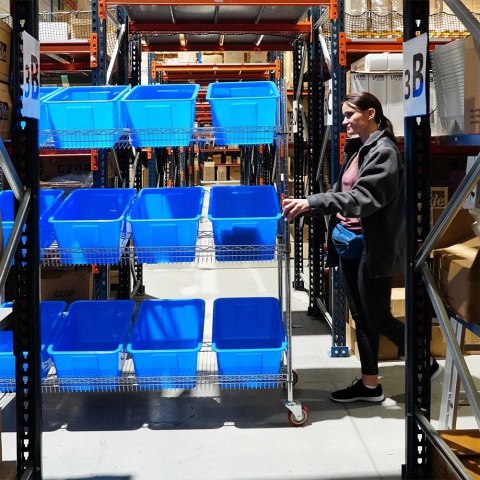 Orion Wózek Magazynowy Metalowy na Kółkach 3 Poziomy 12 Pojemników Warsztatowy