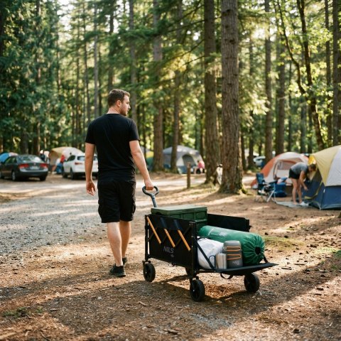 NC2608 WÓZEK TURYSTYCZNY SKŁADANY CZARNO-POMARAŃCZOWY 100L NILS CAMP