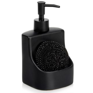 Orion Dozownik płynu do naczyń z pojemnikiem na gąbkę i z gąbką ceramiczny czarny 400 ml