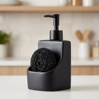 Orion Dozownik płynu do naczyń z pojemnikiem na gąbkę i z gąbką ceramiczny czarny 400 ml